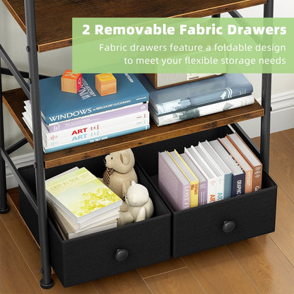 Biemlerfn 6 Tier Book Shelf, Ladder Bookcase with 2 Removable Drawers