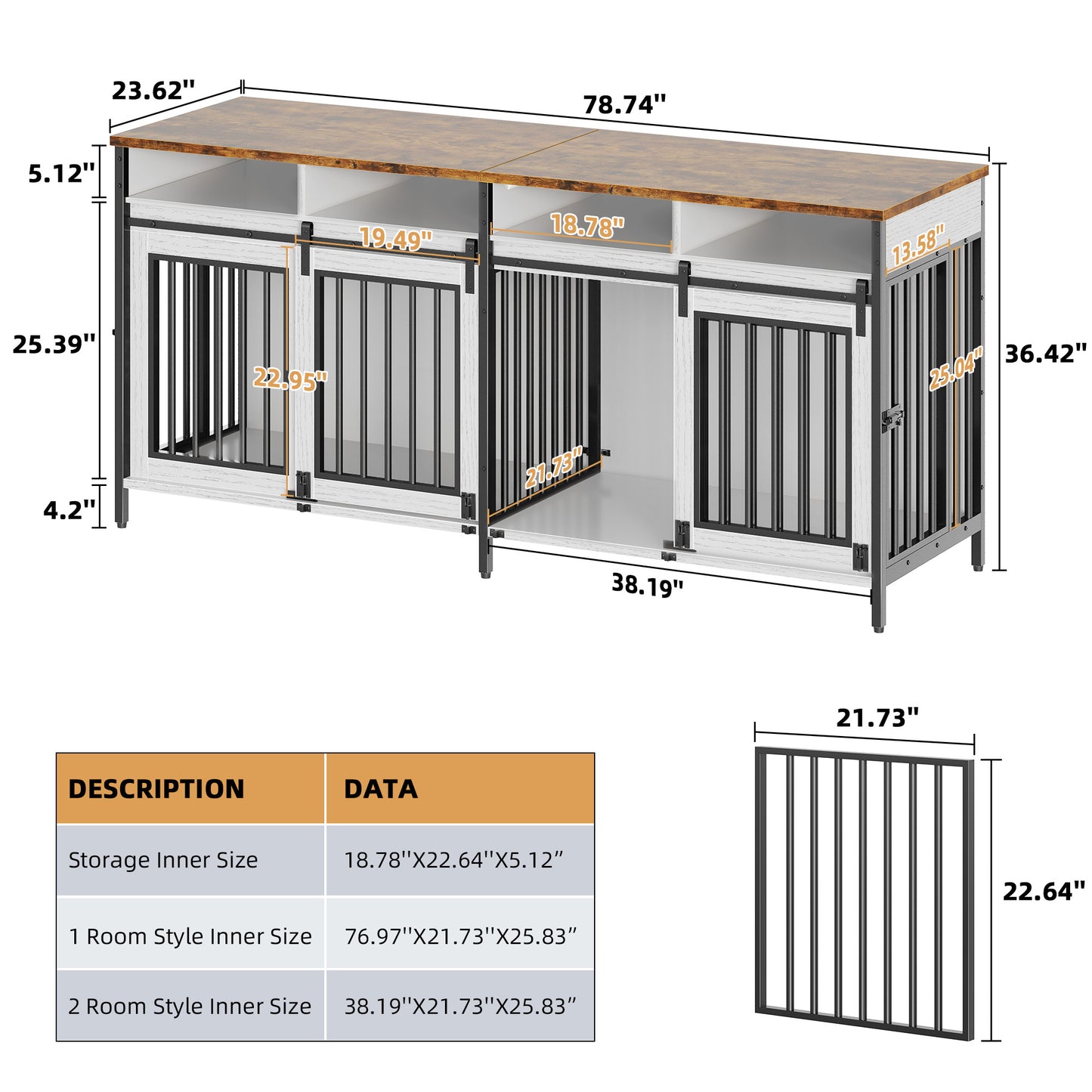 Biemlerfn 78.74'' Double Dog Crate Furniture with Removable Divider and 4 Compartments(White）