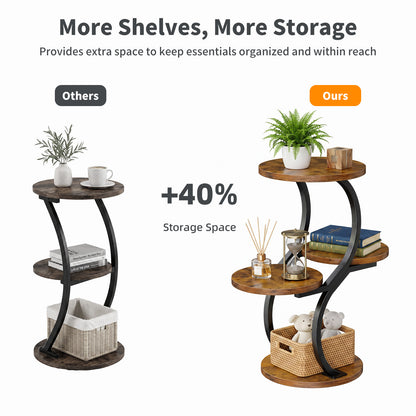 Biemlerfn 4-Tier Round Side Table, Small End Table with Metal Frame, Wood Nightstand for Patio, Sofa, Living Room & Bedroom