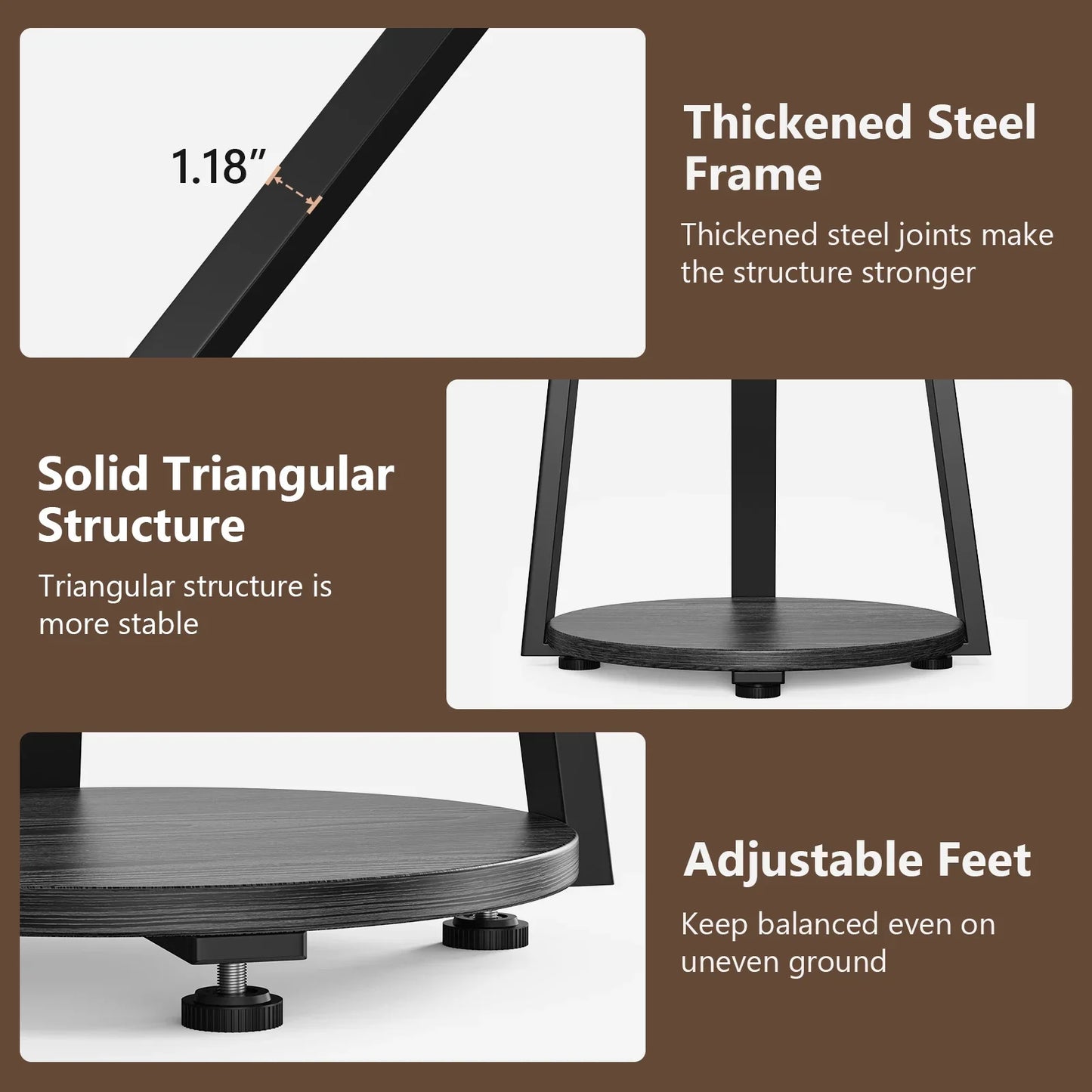 Biemlerfn End Side Table, 3-Tier Coffee Table Nightstand for Home