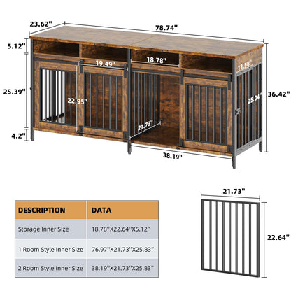 Biemlerfn 78.74'' Double Dog Crate Furniture with Removable Divider and 4 Compartments(Brown)