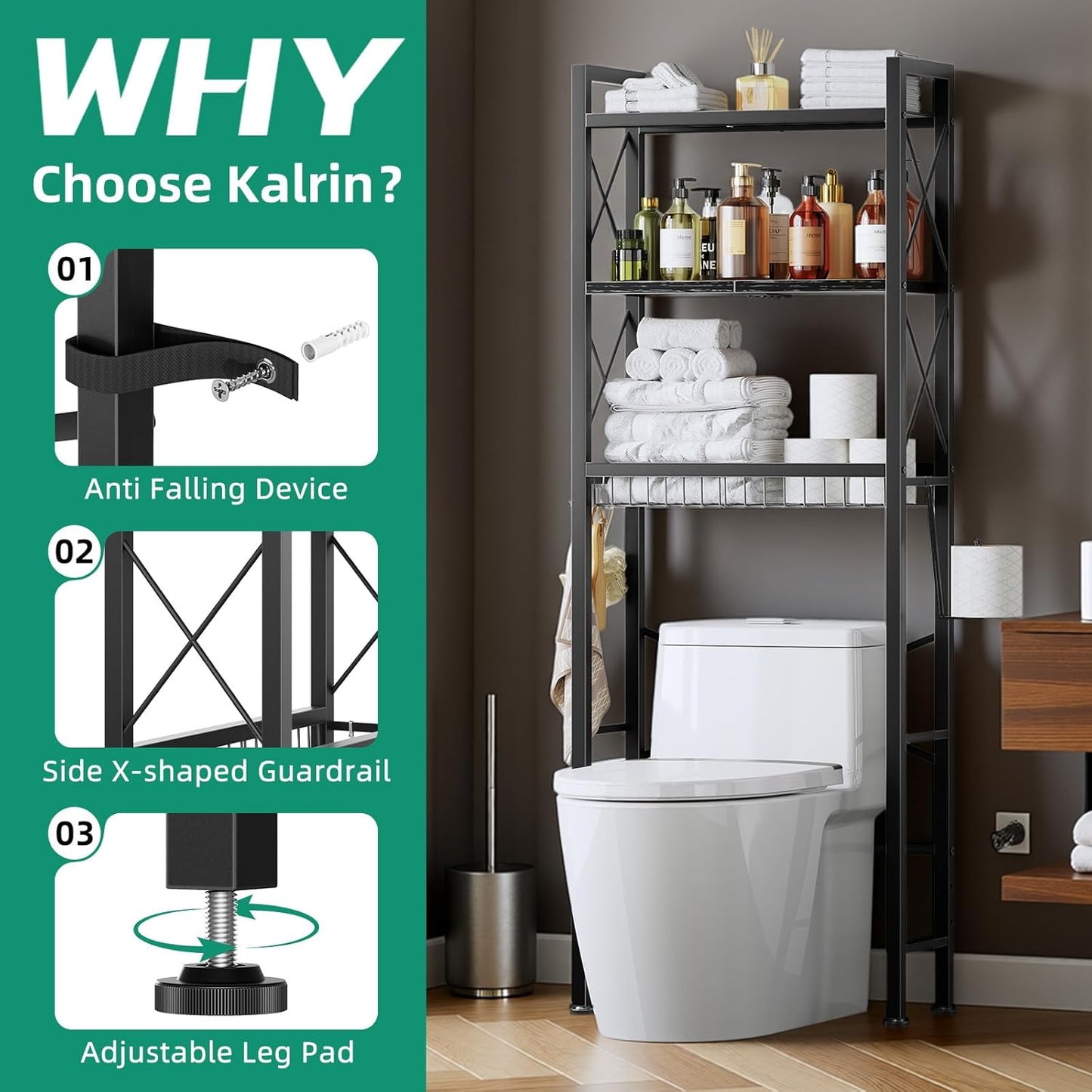 Biemlerfn Over The Toilet Storage with X Shape Side Guardrail