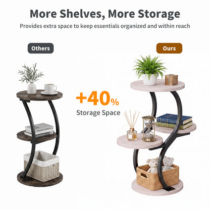 Biemlerfn 4-Tier Round Side Table, Small End Table with Metal Frame, Wood Nightstand for Patio, Sofa, Living Room & Bedroom