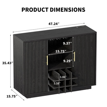 Biemlerfn RGB Wine Bar Cabinet with Built-in Charging Station, Modern Coffee Bar Cabinet with Wine Rack and Glass Holder, Fluted Liquor Cabinet with Storage for Home