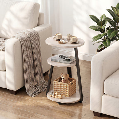 Biemlerfn 3-Tier Side Table, Small Round End Table with Metal Frame, Sofa Table Nightstand for Living Room, Bedroom