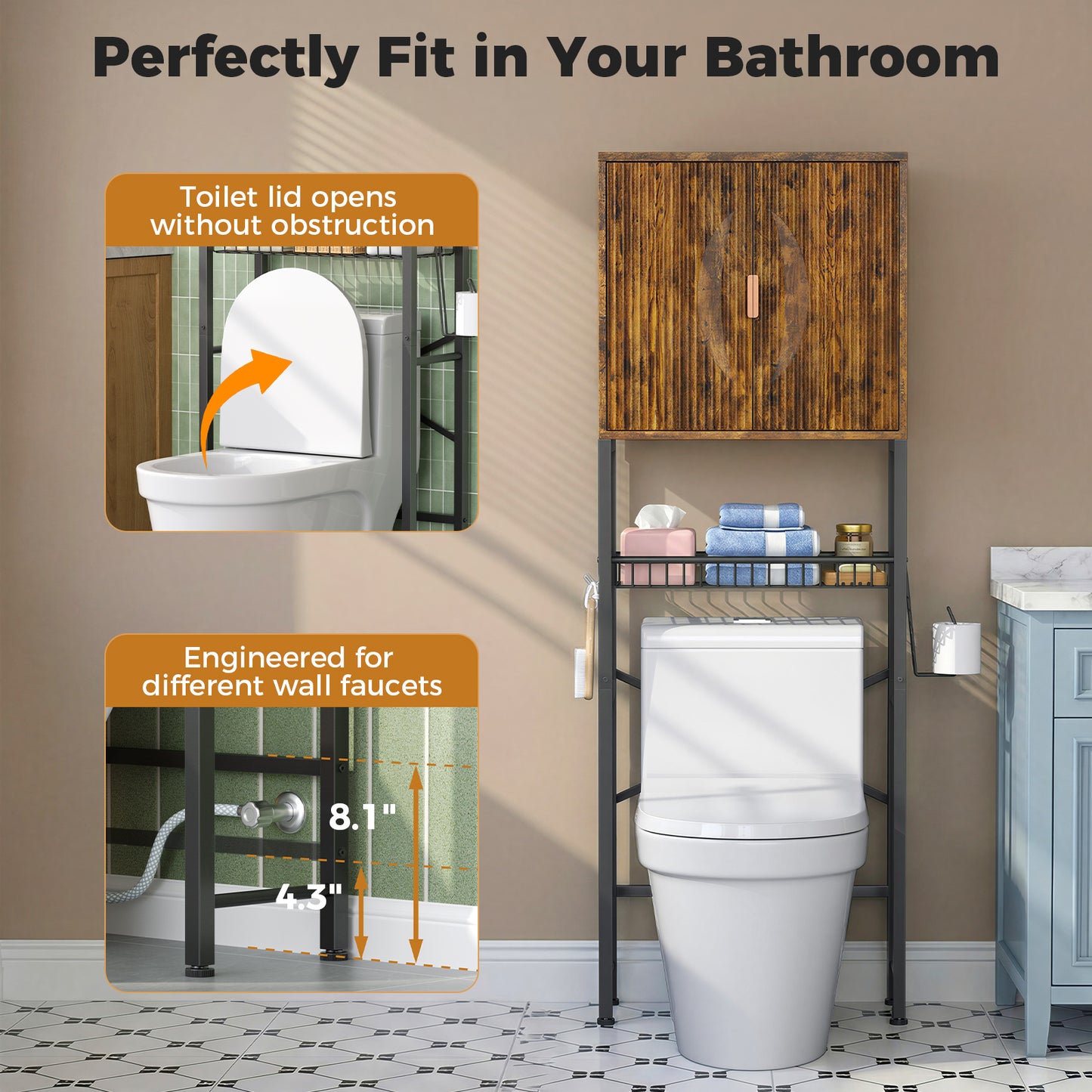 Wave Panel Bathroom Vanity with Sink, Modern Bathroom Cabinet with Storage, Space-Saving Vanity Unit