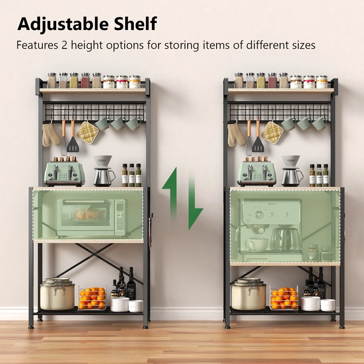 Biemlerfn Kitchen Bakers Rack with Hutch, 4 Tiers Coffee Bar Table, Adjustable