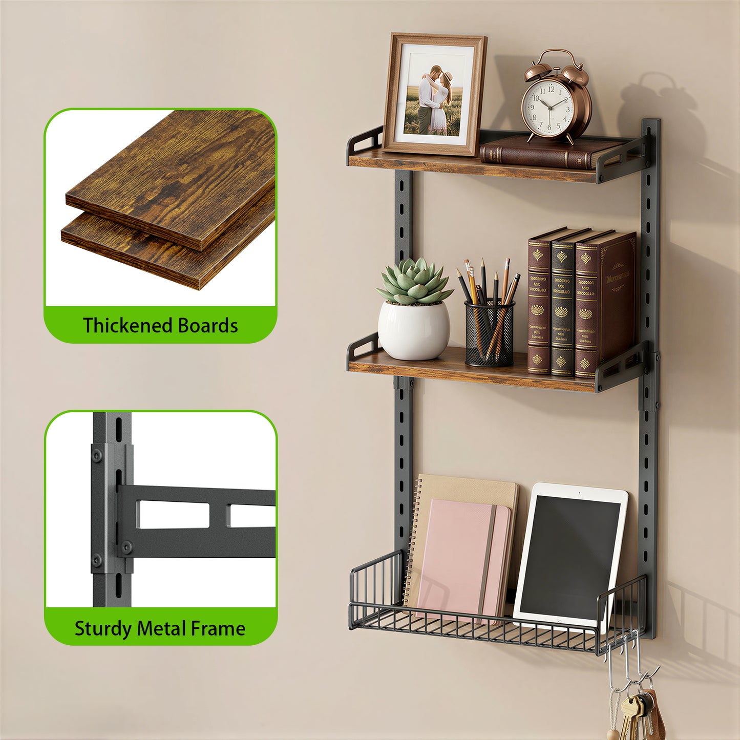 Biemlerfn 3-Tier Wall Mounted Bathroom Organizer Shelf, Space-Saving & Height-Adjustable Storage Rack for Toilet, Kitchen, Living Room