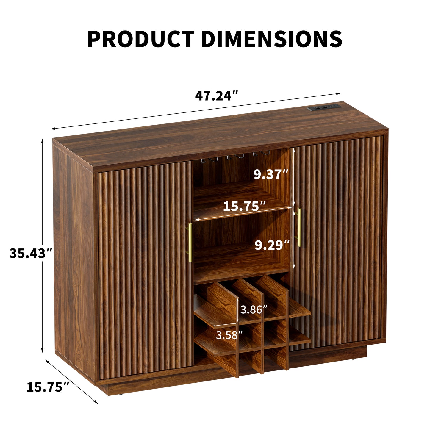 Biemlerfn RGB Wine Bar Cabinet with Built-in Charging Station, Modern Coffee Bar Cabinet with Wine Rack and Glass Holder, Fluted Liquor Cabinet with Storage for Home