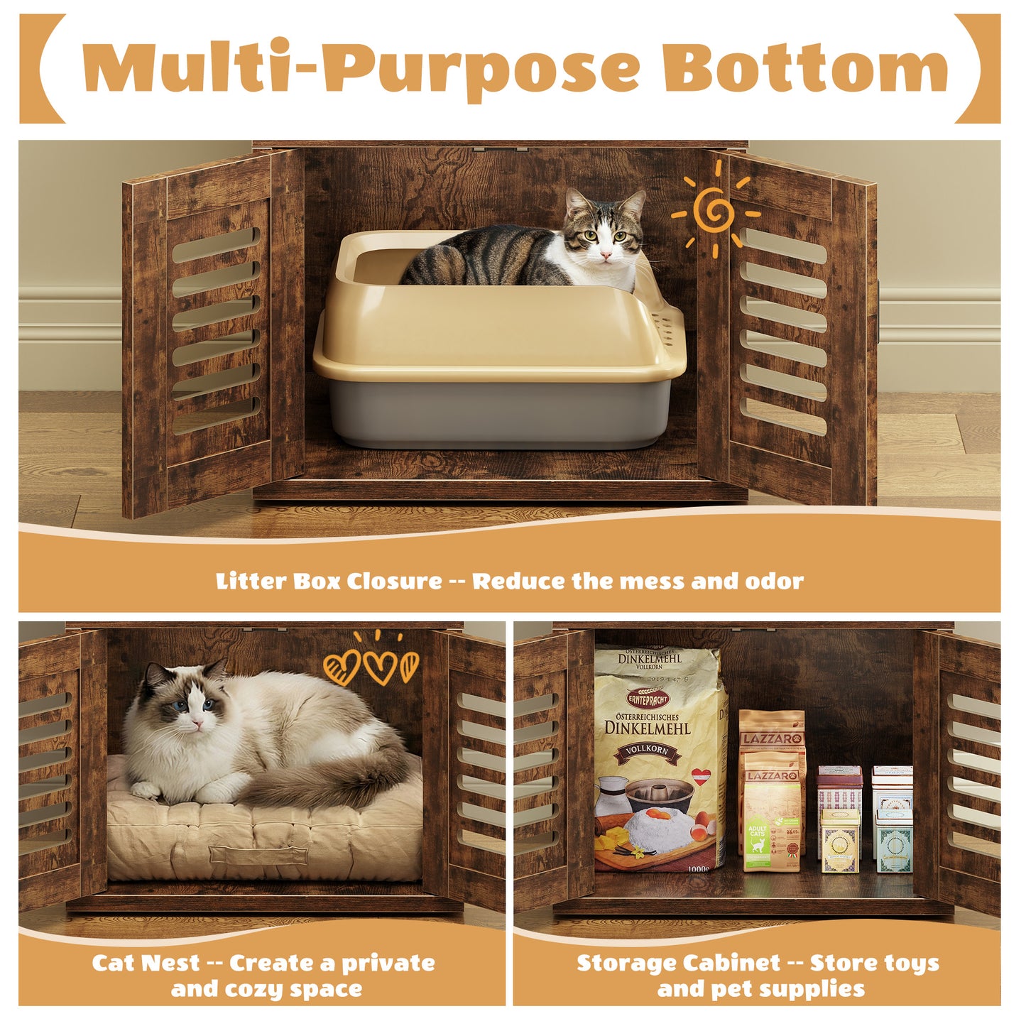 Biemlerfn 58.27" Cat Tree with Litter Box Enclosure, Multi-Level Cat Tower with Elevated Perch & Feeding Station, Scratching Post, Anti-Tip Design for Indoor Cats