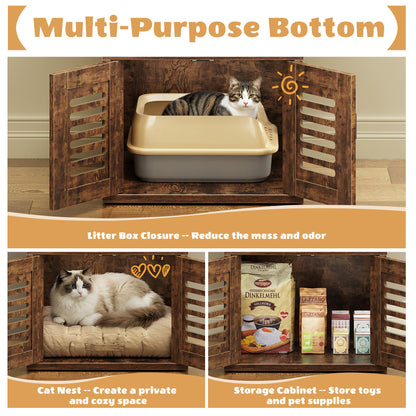 Biemlerfn 58.27" Cat Tree with Litter Box Enclosure, Multi-Level Cat Tower with Elevated Perch & Feeding Station, Scratching Post, Anti-Tip Design for Indoor Cats
