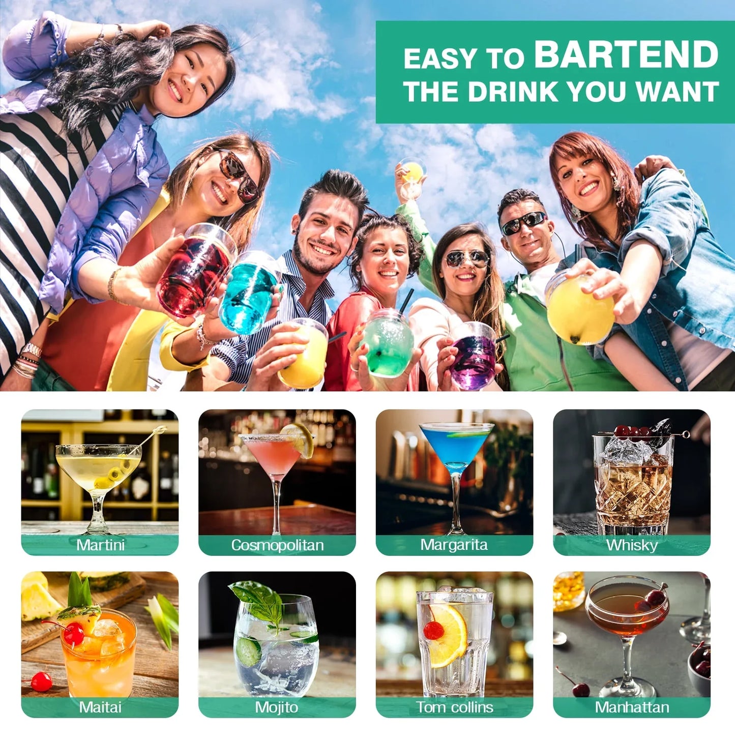 Biemlerfn Bartender Kit, 25-Piece Cocktail Shaker Set Stainless Steel Bar Tools