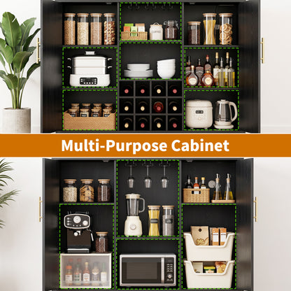Biemlerfn RGB Wine Bar Cabinet with Built-in Charging Station, Modern Coffee Bar Cabinet with Wine Rack and Glass Holder, Fluted Liquor Cabinet with Storage for Home