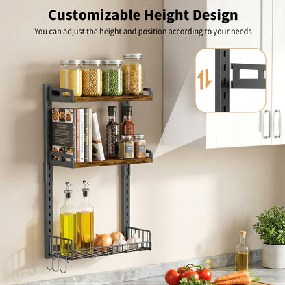 Biemlerfn 3 Tier Bathroom Shelves Over Toilet - Wall Mounted Floating Shelves with Drain Basket, Vintage Brown, Height Adjustable Over The Toilet Storage,,