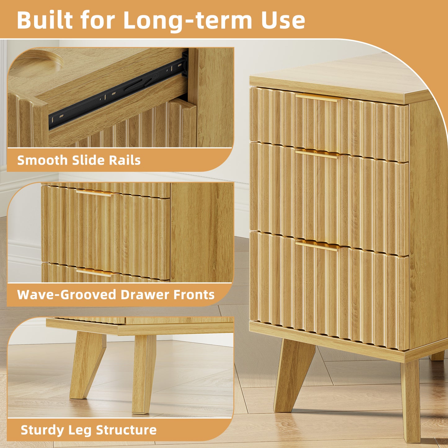 Biemlerfn 3 Drawers End Table with Charging Station, Narrow Side Table for Living Room, Sofa Side Table with Drawer and Storage Cabinet, Small Nightstand for Home Office