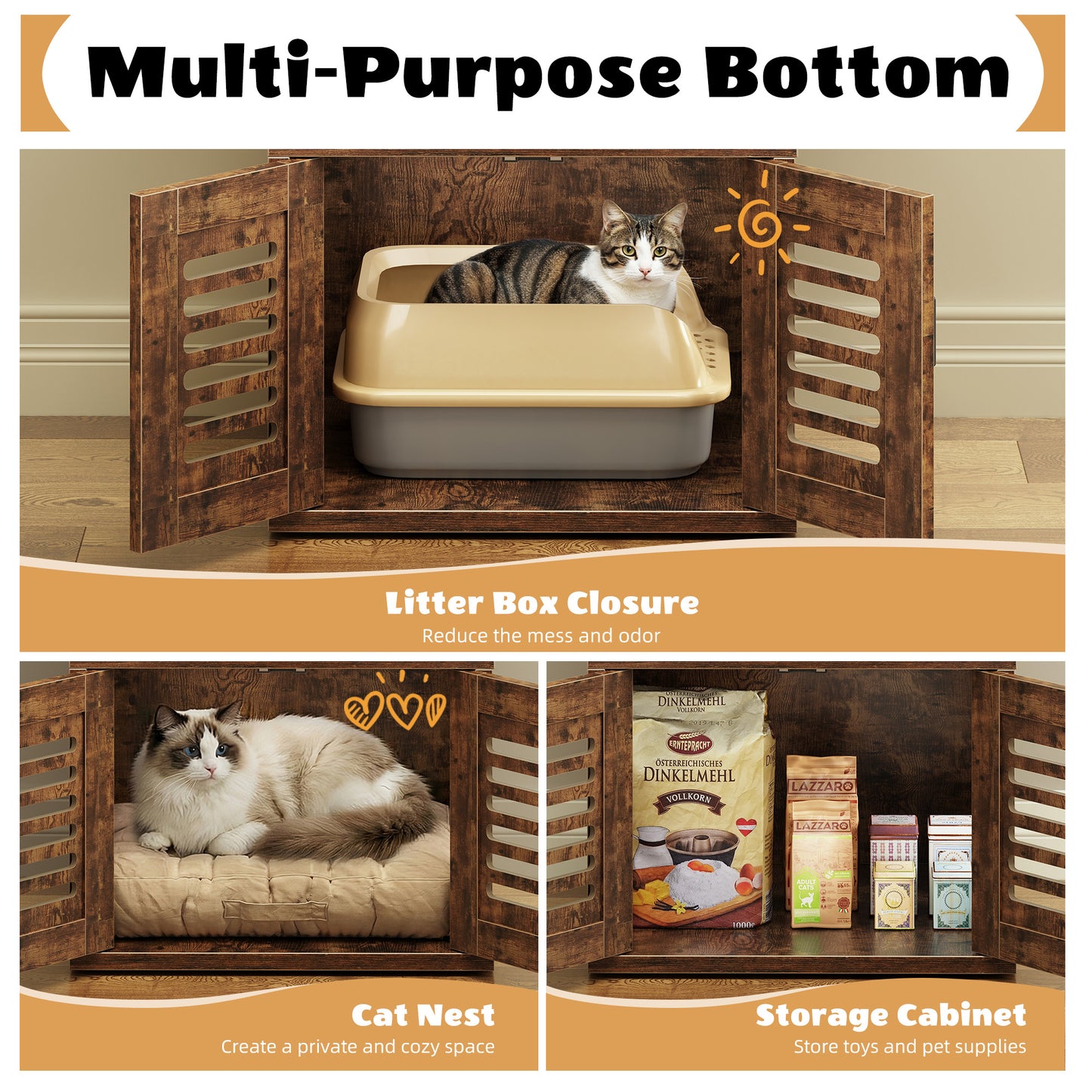 Biemlerfn 58.27" Cat Tree with Litter Box Enclosure, Multi-Level Cat Tower with Elevated Perch & Feeding Station, Scratching Post, Anti-Tip Design for Indoor Cats