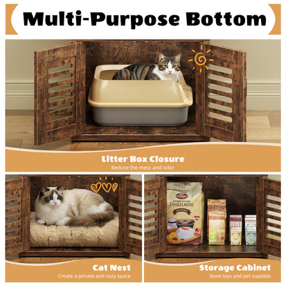 Biemlerfn 58.27" Cat Tree with Litter Box Enclosure, Multi-Level Cat Tower with Elevated Perch & Feeding Station, Scratching Post, Anti-Tip Design for Indoor Cats