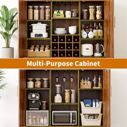 Biemlerfn RGB Wine Bar Cabinet with Built-in Charging Station, Modern Coffee Bar Cabinet with Wine Rack and Glass Holder, Fluted Liquor Cabinet with Storage for Home