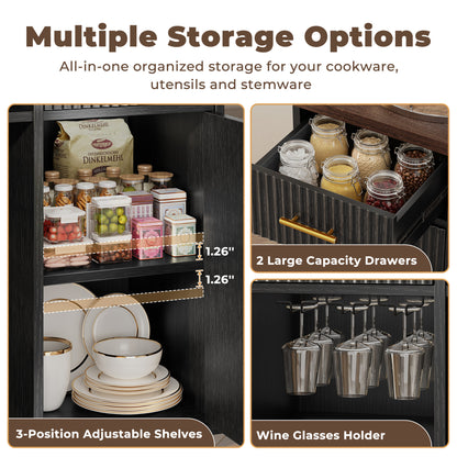 Biemlerfn 55" Coffee Bar Cabinet with Mini Fridge Space, Sideboard Buffet Table & Liquor Cabinet with Power Outlet, Kitchen Hutch with Wine Glass Holder