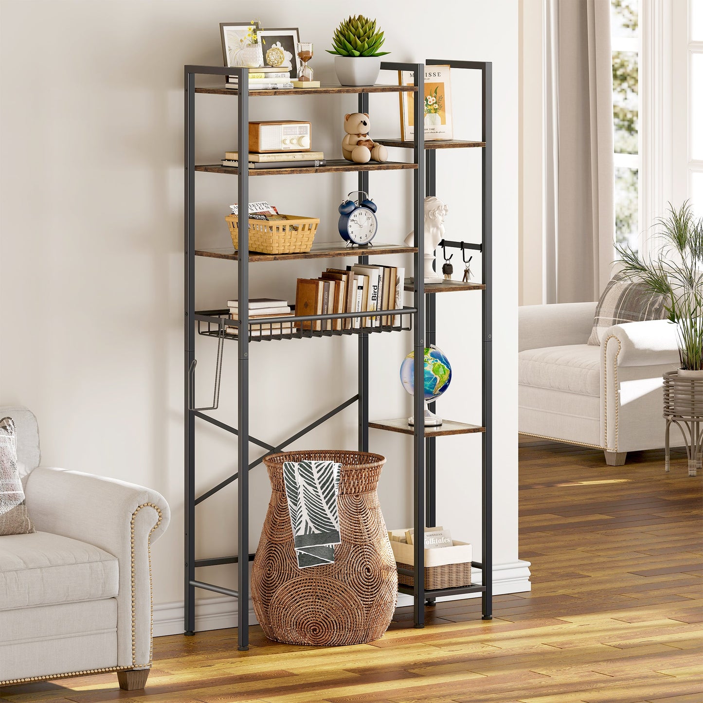 Biemlerfn Over The Toilet Storage Shelf, 8-Tier Wooden Bathroom Organizer, Adjustable