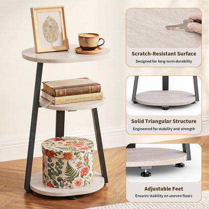 Biemlerfn 3-Tier Side Table, Small Round End Table with Metal Frame, Sofa Table Nightstand for Living Room, Bedroom