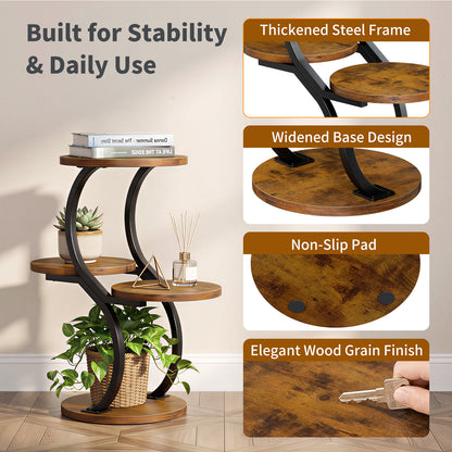 Biemlerfn 4-Tier Round Side Table, Small End Table with Metal Frame, Wood Nightstand for Patio, Sofa, Living Room & Bedroom