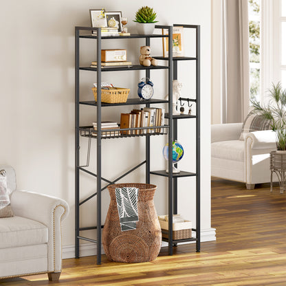 Biemlerfn Over The Toilet Storage Shelf, 8-Tier Wooden Bathroom Organizer Adjustable Saver Space Rack with Toilet Paper Holder