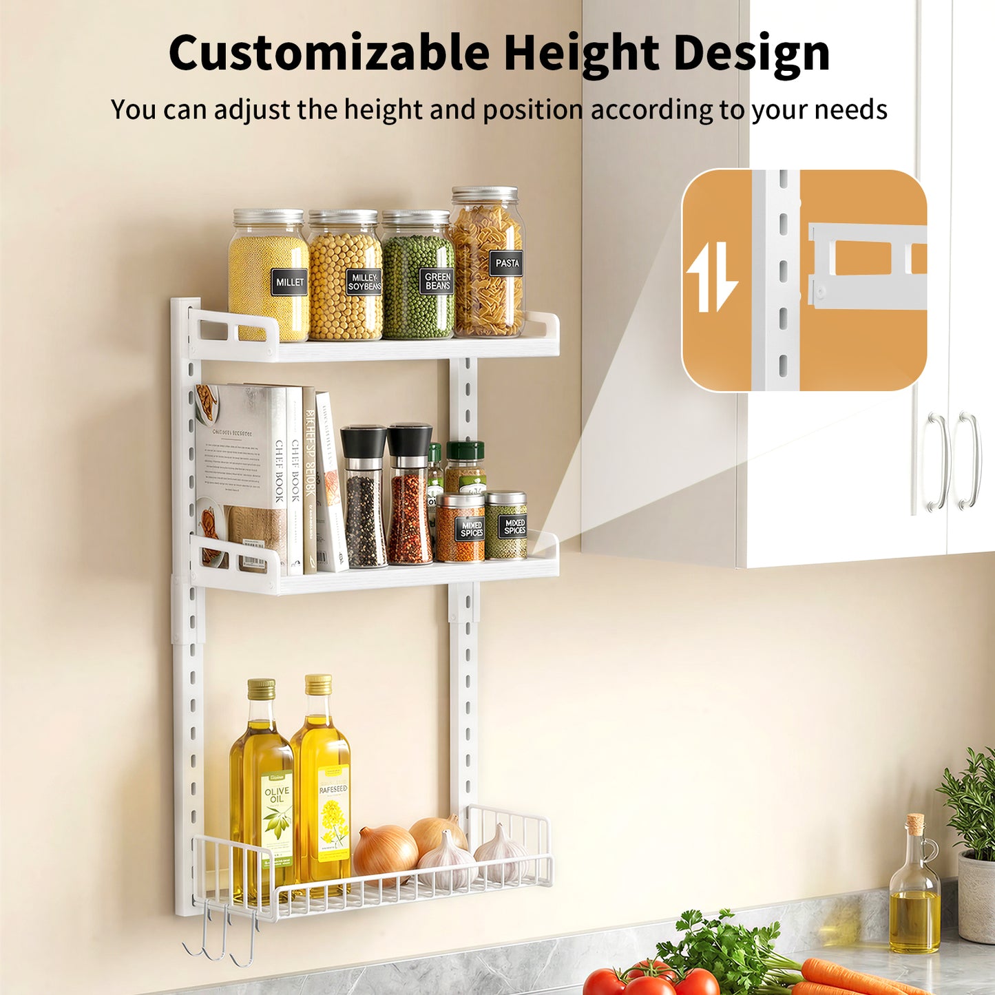 Biemlerfn 3 Tier Bathroom Shelves Over Toilet - Wall Mounted Floating Shelves with Drain Basket, Height Adjustable Over The Toilet Storage（White）