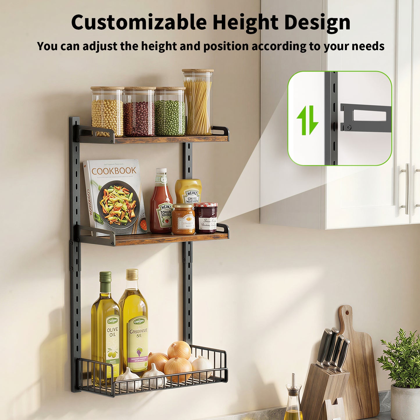 Biemlerfn 3-Tier Wall Mounted Bathroom Organizer Shelf, Space-Saving & Height-Adjustable Storage Rack for Toilet, Kitchen, Living Room