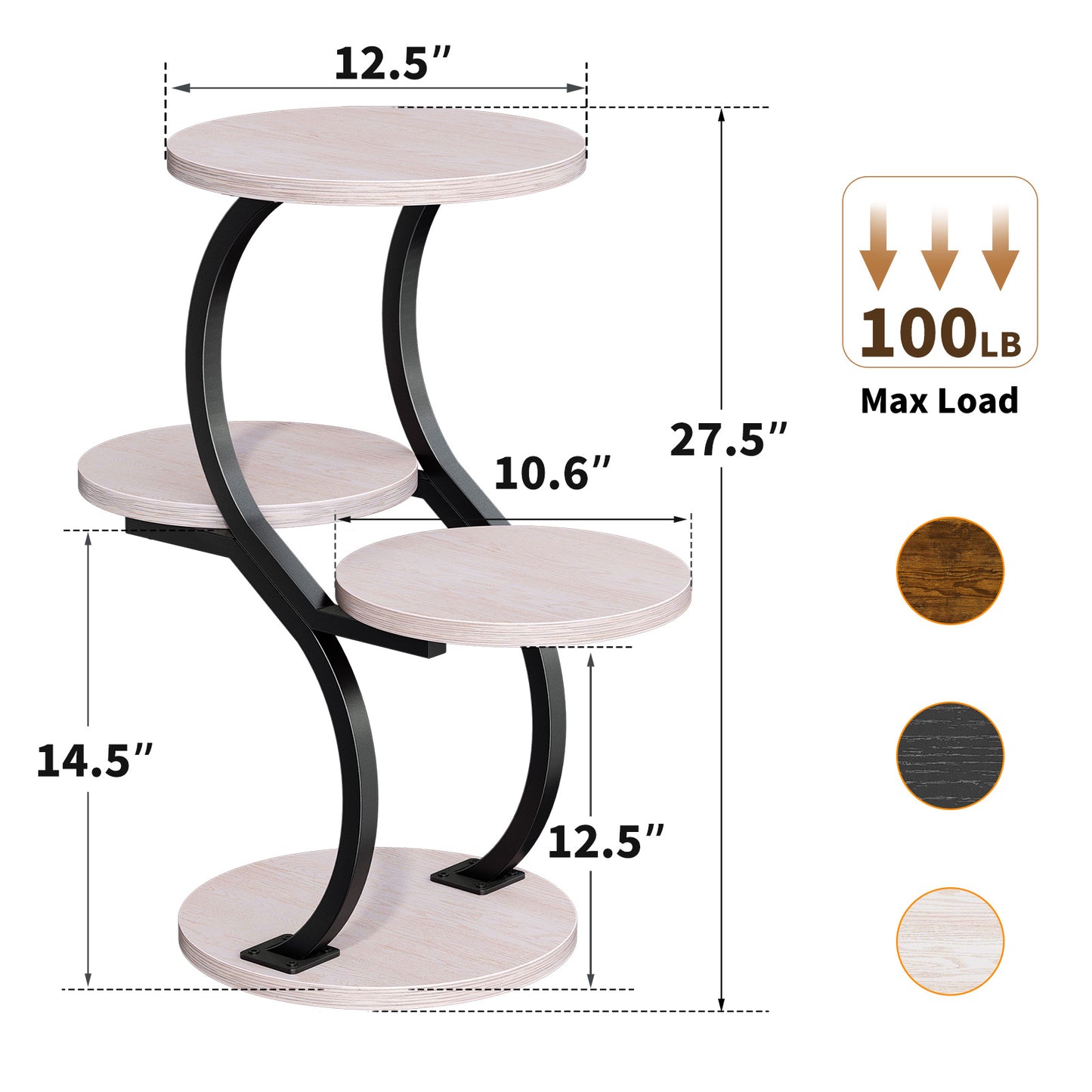 Biemlerfn 4-Tier Round Side Table, Small End Table with Metal Frame, Wood Nightstand for Patio, Sofa, Living Room & Bedroom