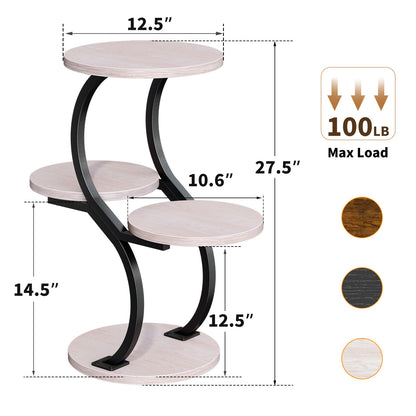 Biemlerfn 4-Tier Round Side Table, Small End Table with Metal Frame, Wood Nightstand for Patio, Sofa, Living Room & Bedroom