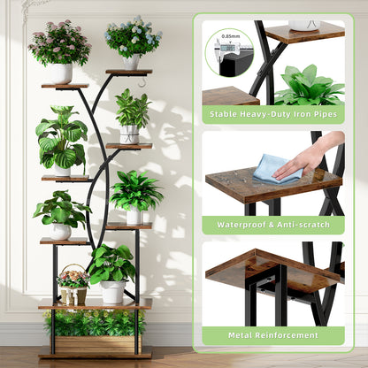 Plant Stand with Grow Lights, Biemlerfn 67" Tall Plant Shelf Indoor, 8 Tier Display Rack, Tree-Shape Metal Flower Holder for Home Living Room Office