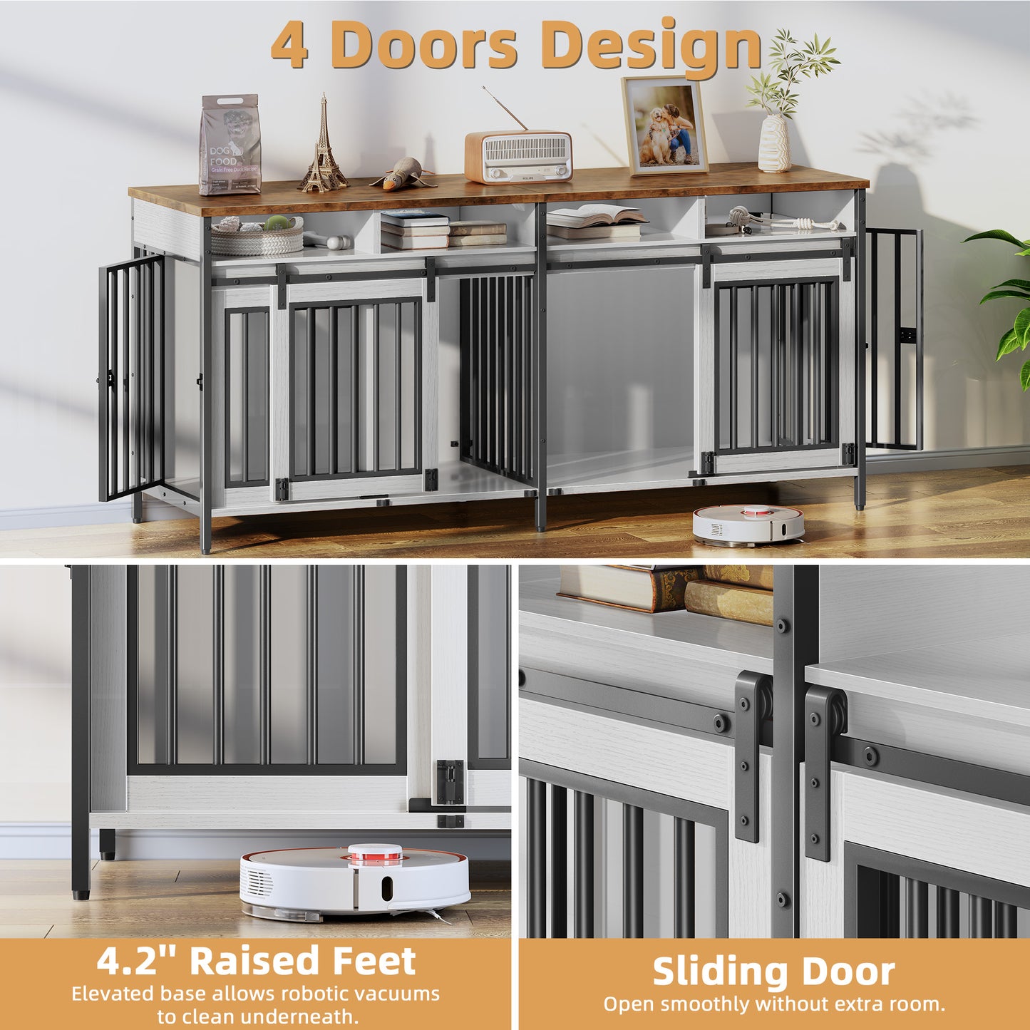 Biemlerfn 78.74'' Double Dog Crate Furniture with Removable Divider and 4 Compartments(White）