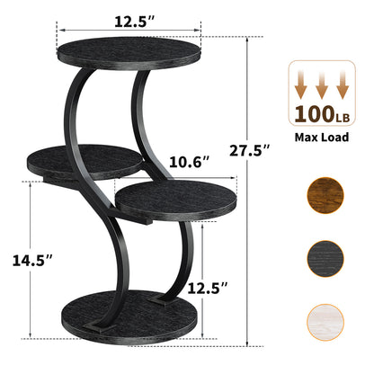 Biemlerfn 4-Tier Round Side Table, Small End Table with Metal Frame, Wood Nightstand for Patio, Sofa, Living Room & Bedroom