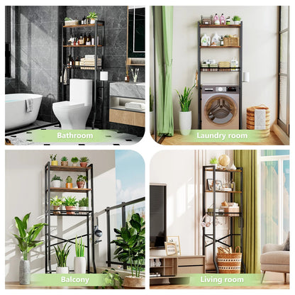 Biemlerfn Over The Toilet Storage Shelf, 3-Tier Wooden Bathroom Organizer Freestanding Space Saver