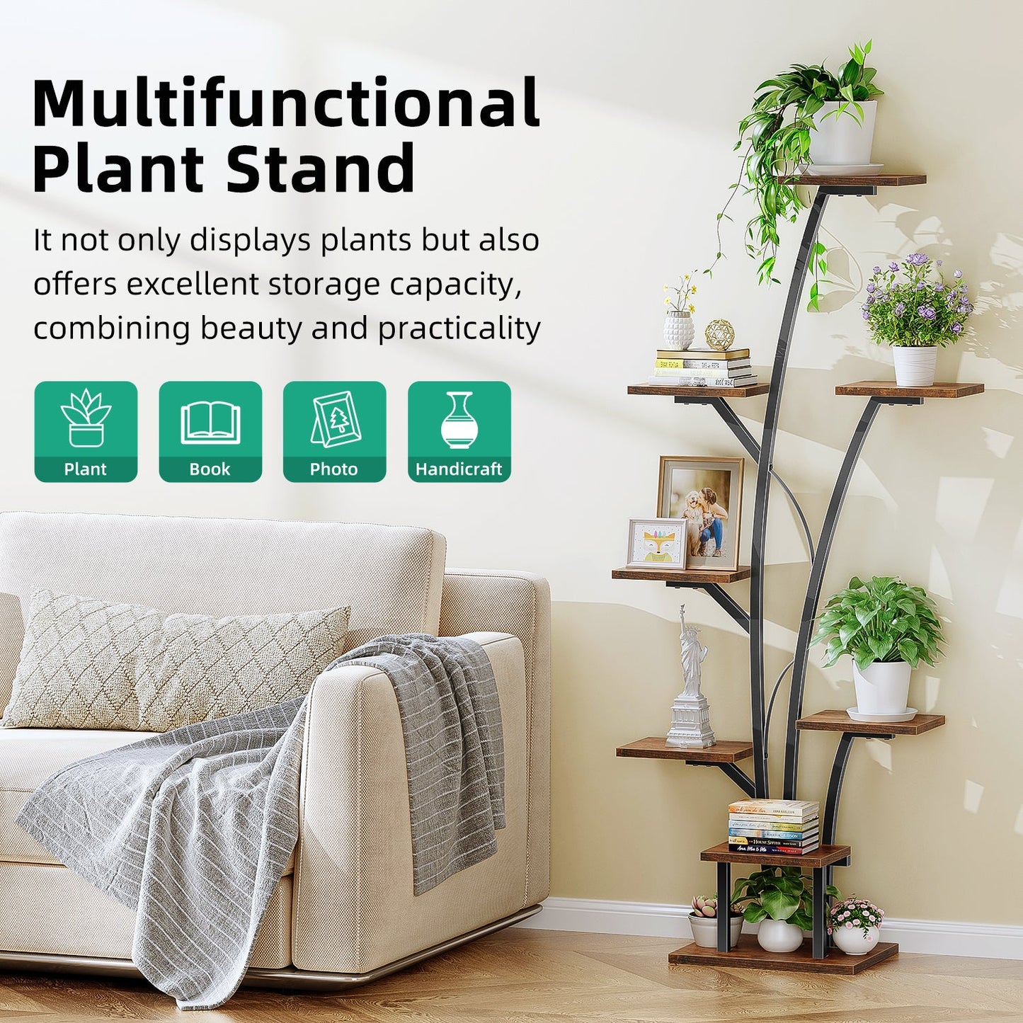 Biemlerfn Plant Stand with Grow Light, Perfect for Living Rooms and Offices
