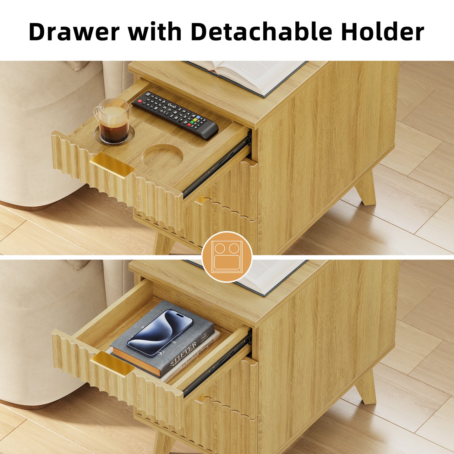 Biemlerfn 3 Drawers End Table with Charging Station, Narrow Side Table for Living Room, Sofa Side Table with Drawer and Storage Cabinet, Small Nightstand for Home Office