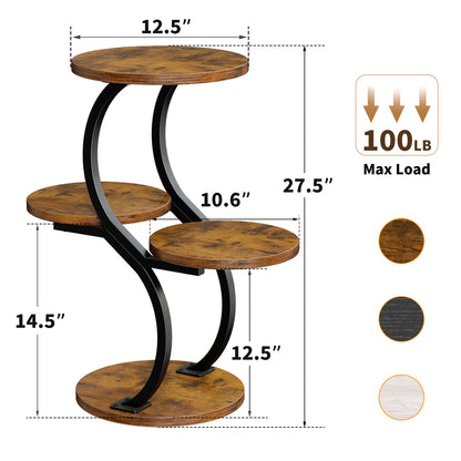 Biemlerfn 4-Tier Round Side Table, Small End Table with Metal Frame, Wood Nightstand for Patio, Sofa, Living Room & Bedroom