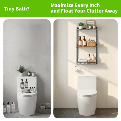 Biemlerfn 3-Tier Wall Mounted Bathroom Organizer Shelf, Space-Saving & Height-Adjustable Storage Rack for Toilet, Kitchen, Living Room