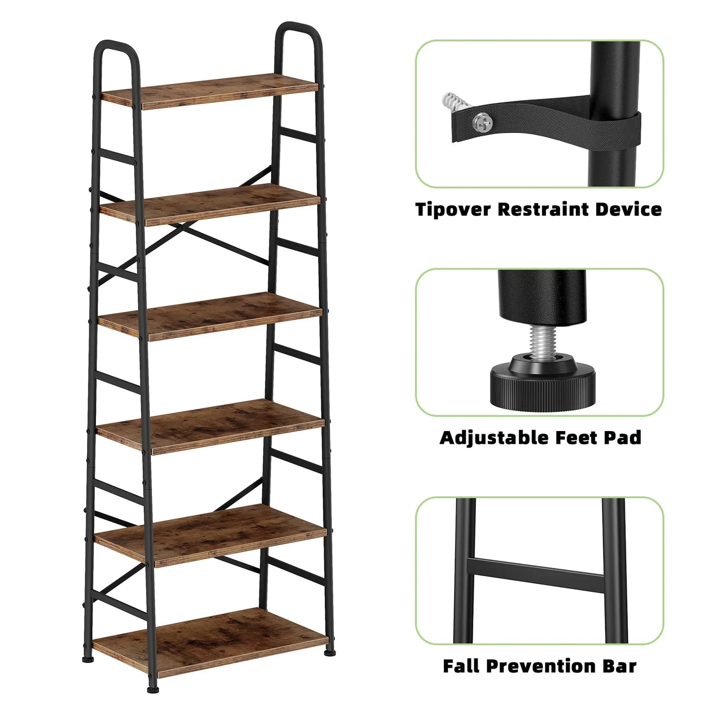 Biemlerfn 6 Tier Book Shelf, Ladder Bookcase with 2 Removable Drawers