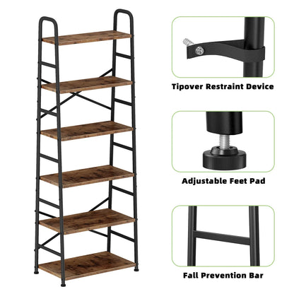 Biemlerfn 6 Tier Book Shelf, Ladder Bookcase with 2 Removable Drawers