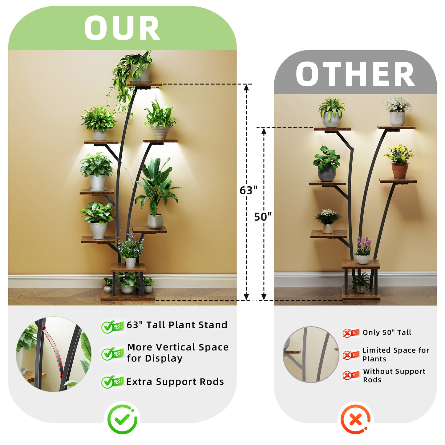 Biemlerfn Plant Stand with Grow Light, Perfect for Living Rooms and Offices