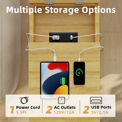 Biemlerfn 3 Drawers End Table with Charging Station, Narrow Side Table for Living Room, Sofa Side Table with Drawer and Storage Cabinet, Small Nightstand for Home Office