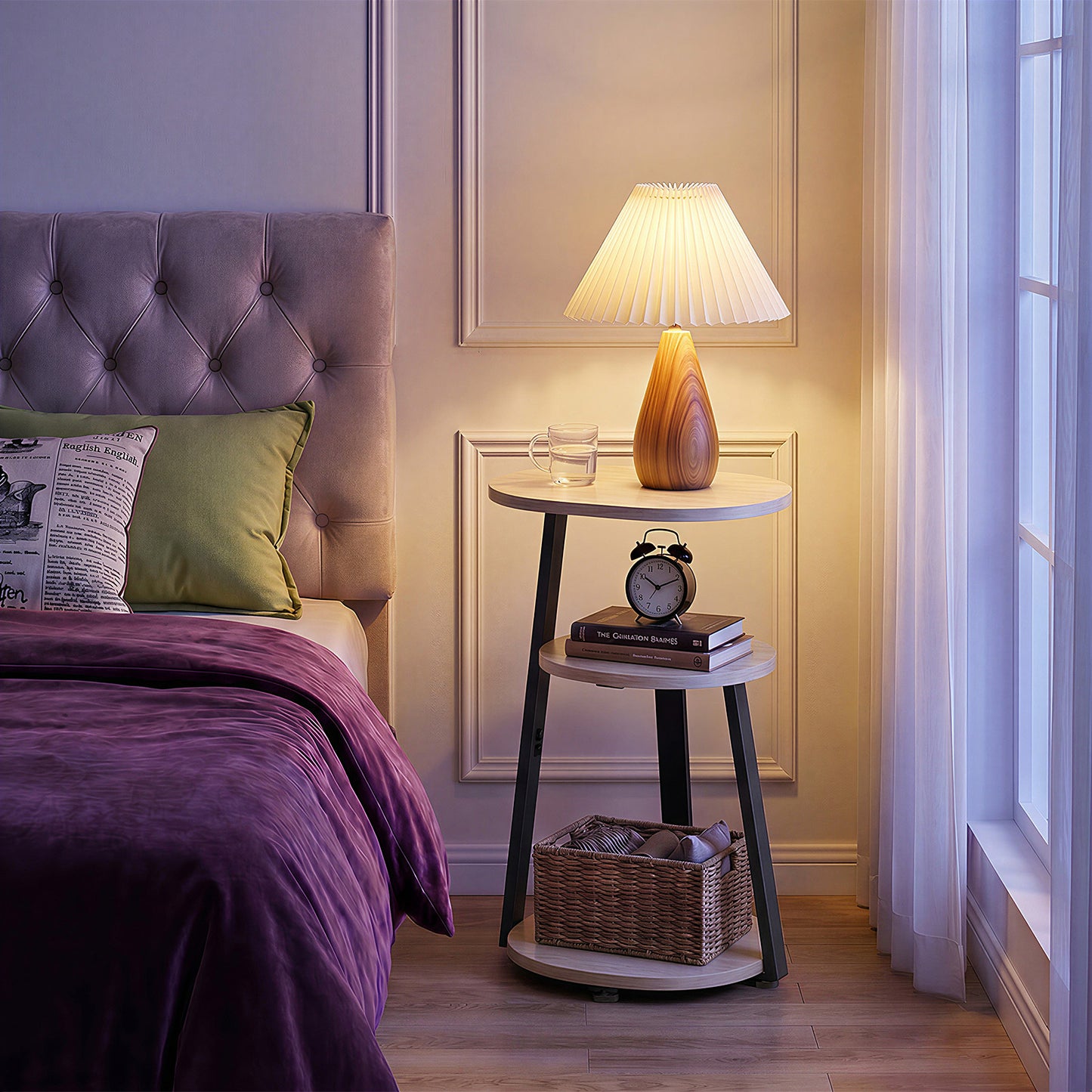 Biemlerfn 3-Tier Side Table, Small Round End Table with Metal Frame, Sofa Table Nightstand for Living Room, Bedroom