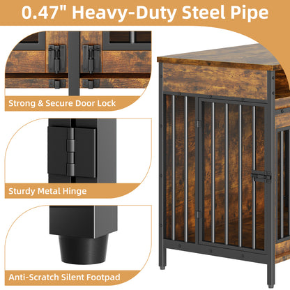 Biemlerfn 39.8" Wide Large Bakers Rack with Power Outlets, 5 Tiers Coffee Bar Table with 3 Wire Basket（Rustic Brown）