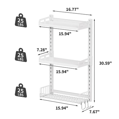 Biemlerfn 3 Tier Bathroom Shelves Over Toilet - Wall Mounted Floating Shelves with Drain Basket, Height Adjustable Over The Toilet Storage（White）