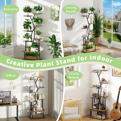 Plant Stand with Grow Lights, Biemlerfn 67" Tall Plant Shelf Indoor, 8 Tier Display Rack, Tree-Shape Metal Flower Holder for Home Living Room Office