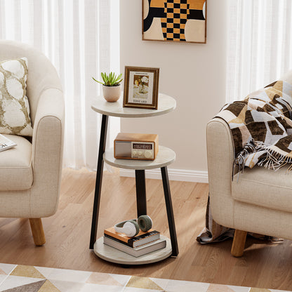 Biemlerfn End Side Table, Round Sofa Table with Metal Frame, 3-Tier Coffee Table Nightstand for Home