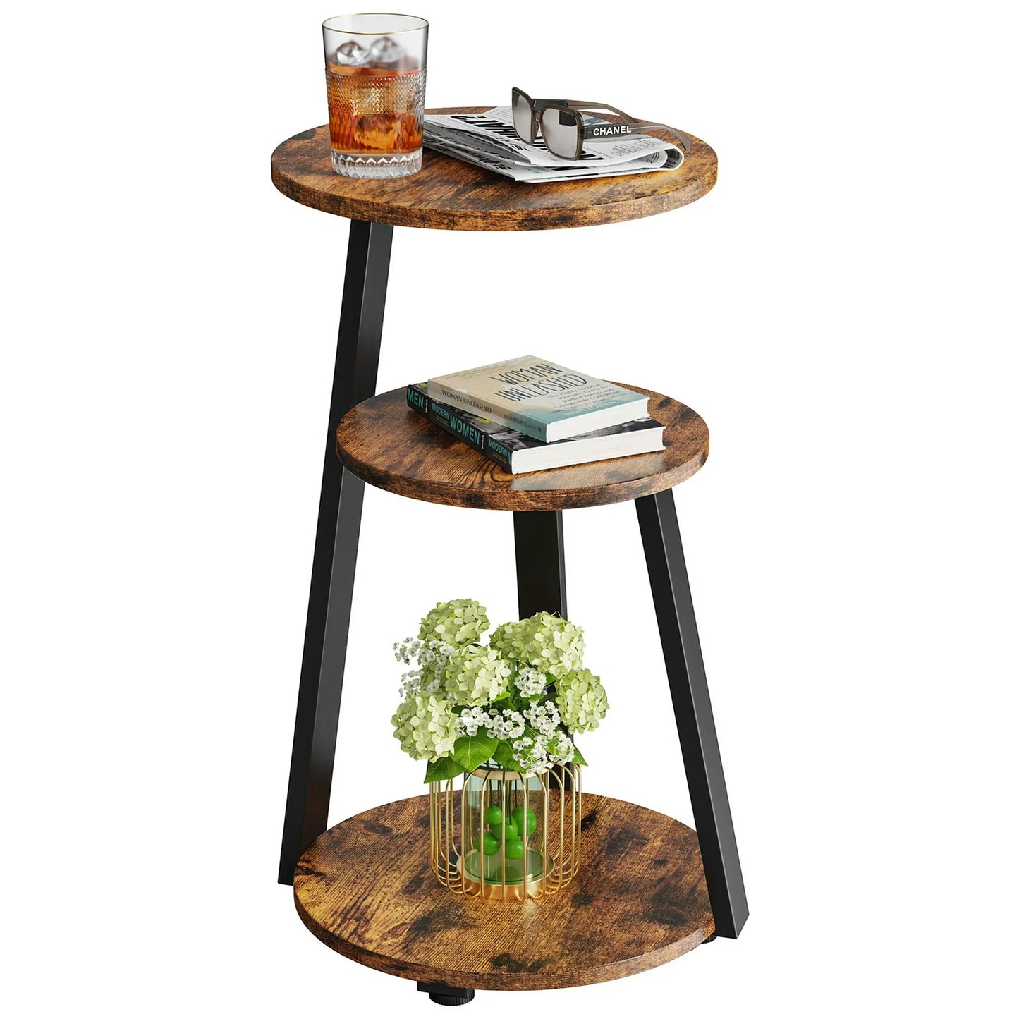 Biemlerfn End Side Table, 3-Tier Coffee Table Nightstand for Home