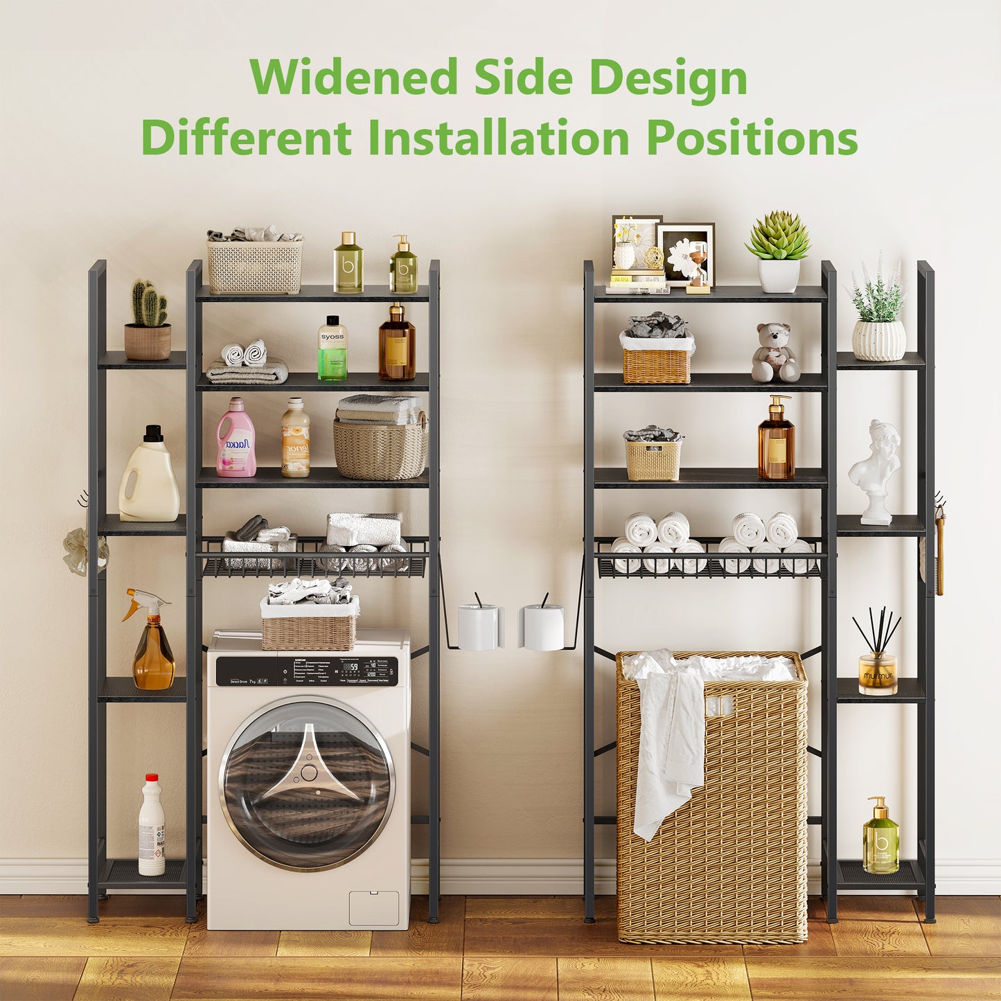 Biemlerfn Over The Toilet Storage Shelf, 8-Tier Wooden Bathroom Organizer Adjustable Saver Space Rack with Toilet Paper Holder